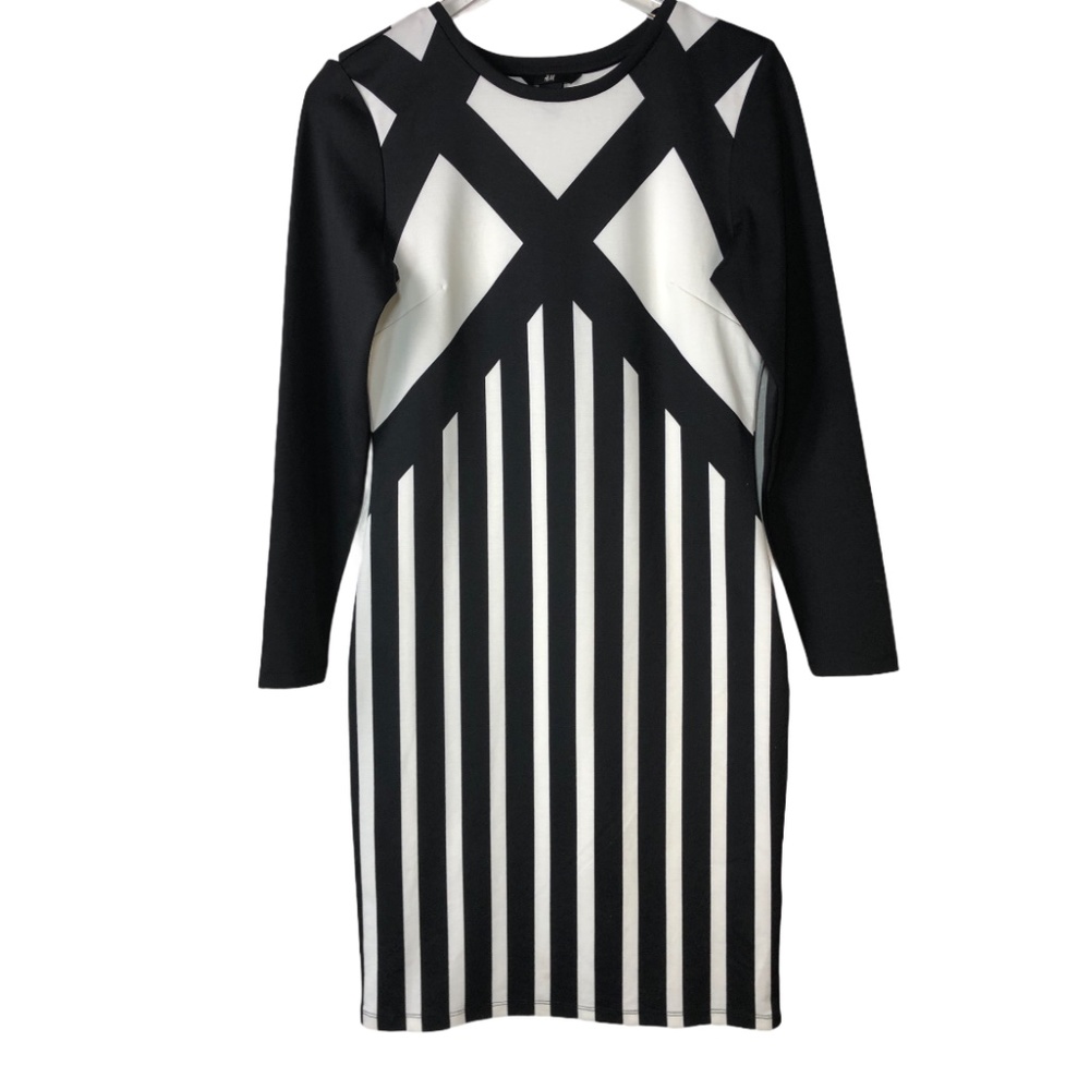 Black and White Striped Long Sleeve Dress
